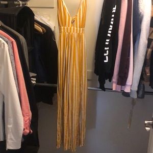 Women long stripe dress with slit